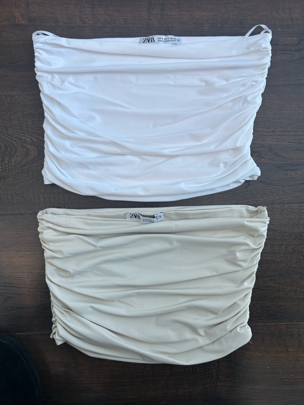 ZARA Women’s Ruched Tube Tops - White & Cream (Set of 2)